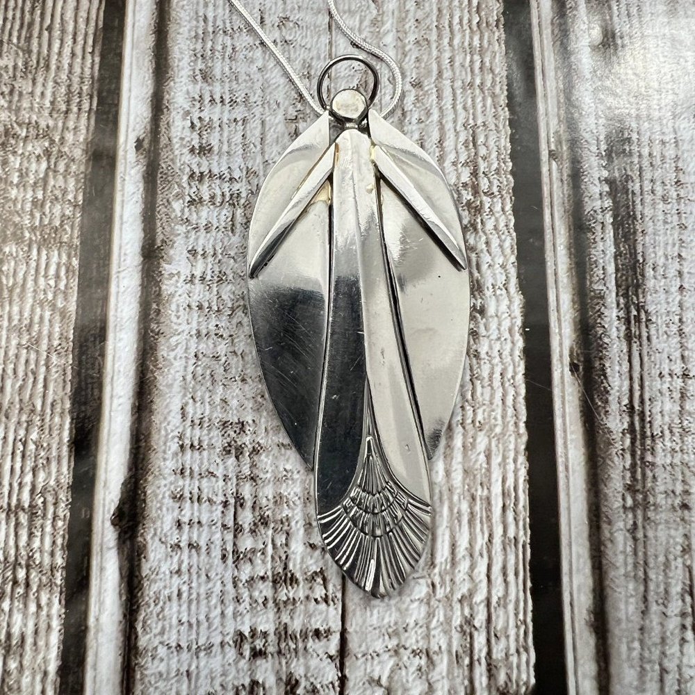 Stainless Steel Spoon Angel Pendant Necklace Halo Wings 24" Silver Plate Chain
